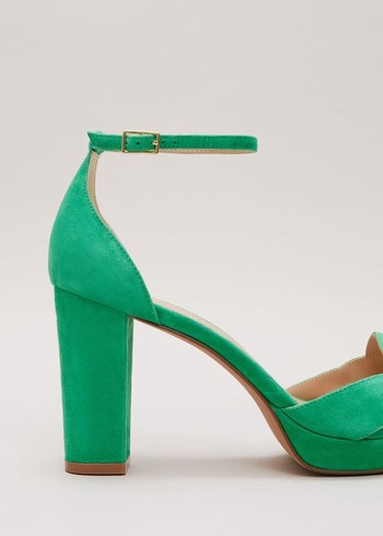 Phase Eight Suede Crossover Platform Heels Green USA | 3801275-LK